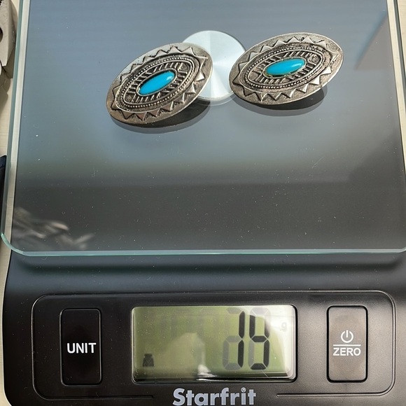 Vintage JJ 1988 Faux Turquoises Silver Tone Bohemian Post Earrings - Picture 7 of 10